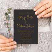 ブラック金ゴールドQRコードモダン全結婚部 招待状