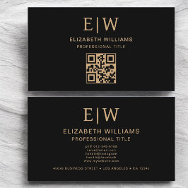 ブラック金ゴールドQRコードモノグラムミニマリスト 名刺