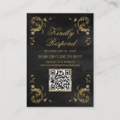 ブラック金ゴールドQRコードRSVPの結婚ウェブサイト エンクロージャーカード (正面)