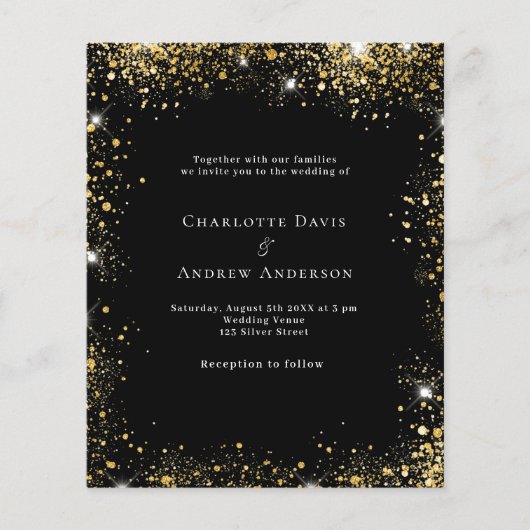 ブラック金ゴールドQRコードRSVP予算結婚式招待状 (正面)