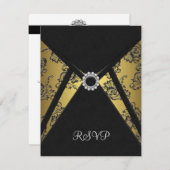 ブラック金ゴールドRSVPカード 出欠カード (正面/裏面)