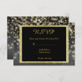 ブラック金ゴールドrsvp応答カー結婚ド 出欠カード (正面/裏面)