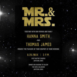 ブラック金ゴールドSF結婚式招待状 ポストカード