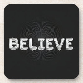 ブラック銀の膨らんだ文字コースター信じセット コースター