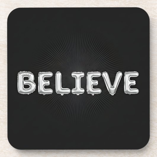 ブラック銀の膨らんだ文字コースター信じセット コースター (正面)