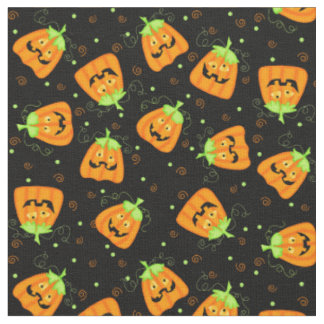 ブラック間抜け上のウィムシーなハロウィーンパンプキン ファブリック