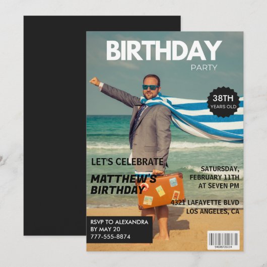 ブラック雑誌のユーモア写真 38歳の誕生日 招待状 (正面/裏面)