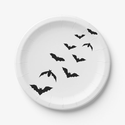 ブラック飛んでいるこうもりシルエットシンプルハロウィーン ペーパープレート (正面)