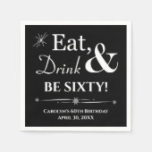 ブラック食べドリンク60歳から60誕生日 スタンダードカクテルナプキン (正面)