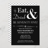 ブラック食べドリンク75レトロ75誕生日 招待状 (正面/裏面)