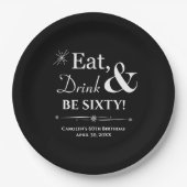 ブラック食べドリンク&ビー66レトロ60誕生日 ペーパープレート (正面)