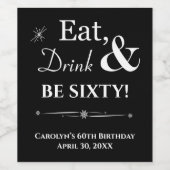 ブラック食べドリンク&ビー66レトロ60誕生日 ワインラベル (シングルラベル)