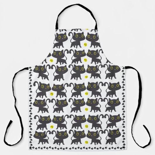 ブラック魅力的キャットデザイン エプロン (正面)