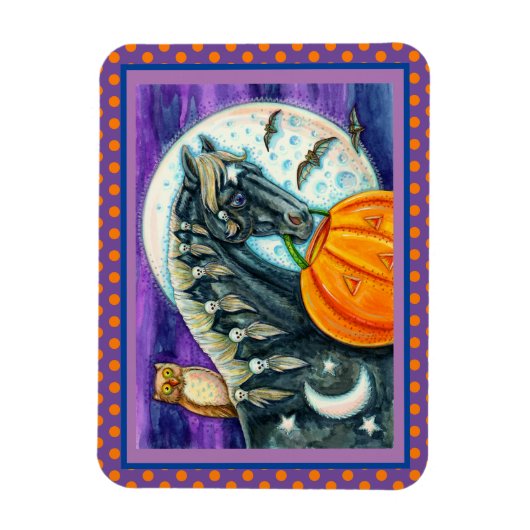 ブラック魔法ウマ、フクロウ、ハロウィーンのカボチャのちょうちん&スカル マグネット (縦)