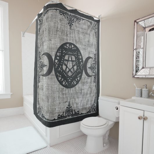 ブラック魔法トリプルムーンペンタグラムヴィンテージウィッカ信者 シャワーカーテン (インサイチュ)