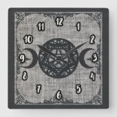 ブラック魔法トリプルムーンペンタグラムヴィンテージウィッカ信者 スクエア壁時計 (正面)