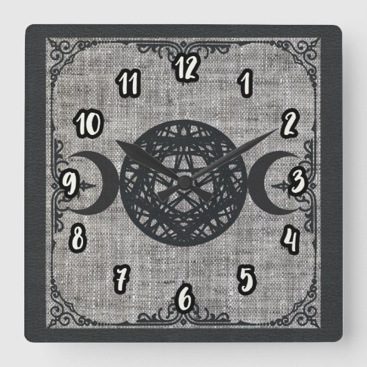 ブラック魔法トリプルムーンペンタグラムヴィンテージウィッカ信者 スクエア壁時計 (正面)