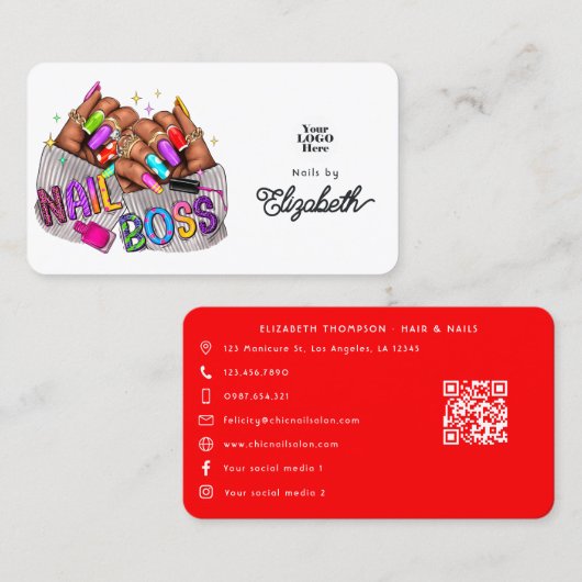 ブラック鮮やかウーマン爪、 ネイルボス 名刺 (正面/裏面)