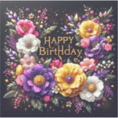 ブラック鮮やかフローラ誕生日シール シール (正面)