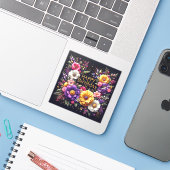 ブラック鮮やかフローラ誕生日シール シール (ノートパソコンとiPhone)