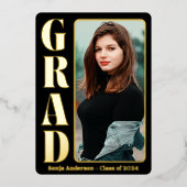  ブラック1枚写真モダン卒業パーティー  箔招待状 (正面)