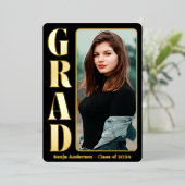  ブラック1枚写真モダン卒業パーティー  箔招待状 (立ち正面)