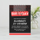 ブラック1歳の誕生日招待状少年パーティー赤 招待状 (スタンド正面)