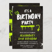 ブラック10歳の誕生日招待状少年グラフィ絵を描ティ 招待状 (正面/裏面)