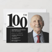 ブラック100歳の誕生日招待状 - エレガント シック 招待状 (正面)