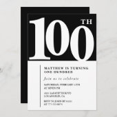 ブラック100th誕生日の招待シエレガントック 招待状 (正面/裏面)