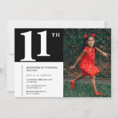 ブラック11歳の誕生日招待状 おしゃれ女子フォト 招待状 (正面)