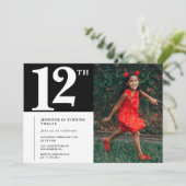 ブラック12th誕生日の招待状シックな女の子の写真 招待状 (スタンド正面)
