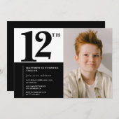 ブラック12th誕生日招待状シエレガントック 招待状 (正面/裏面)