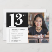 ブラック13歳の誕生日招待状 おしゃれ女子フォト 招待状 (正面)