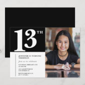 ブラック13歳の誕生日招待状 おしゃれ女子フォト 招待状 (正面/裏面)