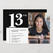 ブラック13th誕生日の招待状シックな女の子の写真 招待状 (正面/裏面)