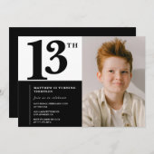 ブラック13th誕生日招待状シエレガントック 招待状 (正面/裏面)