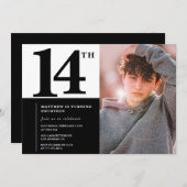 ブラック14th誕生日招待状シエレガントック 招待状 (正面/裏面)