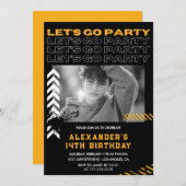 ブラック14th誕生日招待状ボーイフォトスプレー 招待状 (正面/裏面)