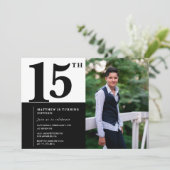 ブラック15歳の誕生日招待状 エレガント おしゃれ 招待状 (スタンド正面)