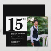 ブラック15歳の誕生日招待状 エレガント おしゃれ 招待状 (正面/裏面)