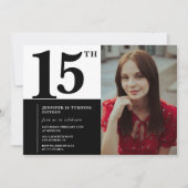 ブラック15歳の誕生日招待状 エレガント おしゃれ 招待状 (正面)