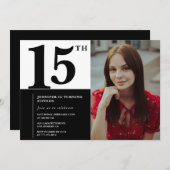 ブラック15歳の誕生日招待状 エレガント おしゃれ 招待状 (正面/裏面)