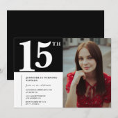 ブラック15歳の誕生日招待状 モダン シック フォト 招待状 (正面/裏面)