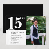 ブラック15歳の誕生日招待状 モダン シック フォト 招待状 (正面/裏面)