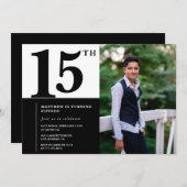ブラック15th誕生日招待状シエレガントック 招待状 (正面/裏面)