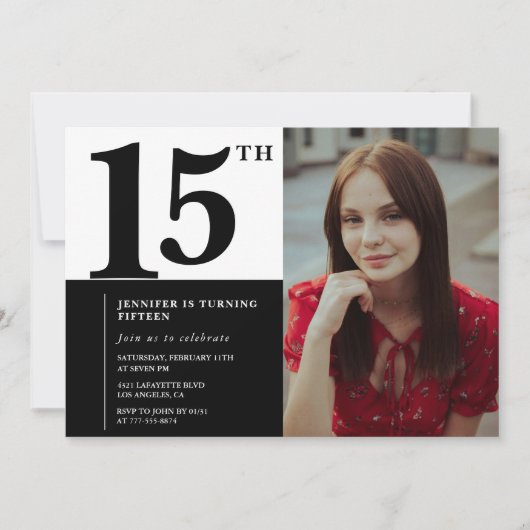ブラック15th誕生日招待状シエレガントック 招待状 (正面)