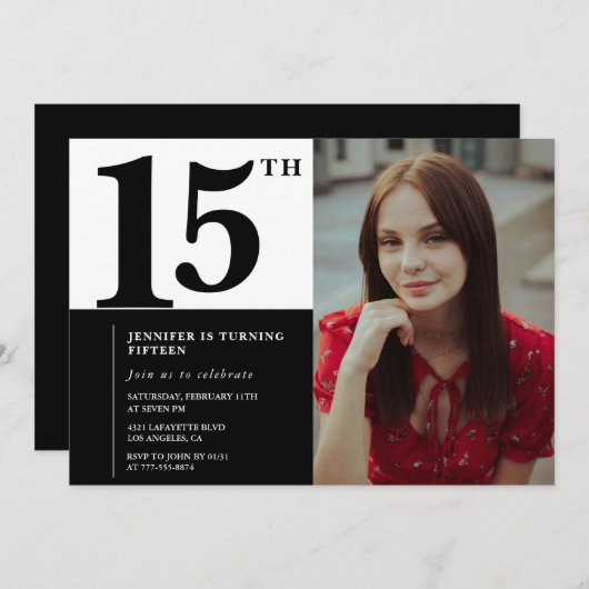 ブラック15th誕生日招待状シエレガントック 招待状 (正面/裏面)