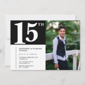 ブラック15th誕生日招待状モダンシック写真 招待状 (正面)
