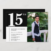 ブラック15th誕生日招待状モダンシック写真 招待状 (正面/裏面)